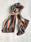 Drake's Multicoloured Striped Orange Brown Green Silk Scarf - House Of Huntington