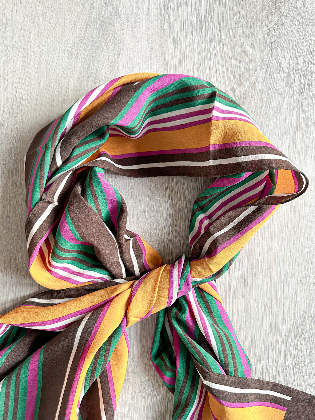 Drake's Multicoloured Striped Orange Brown Green Silk Scarf - House Of Huntington