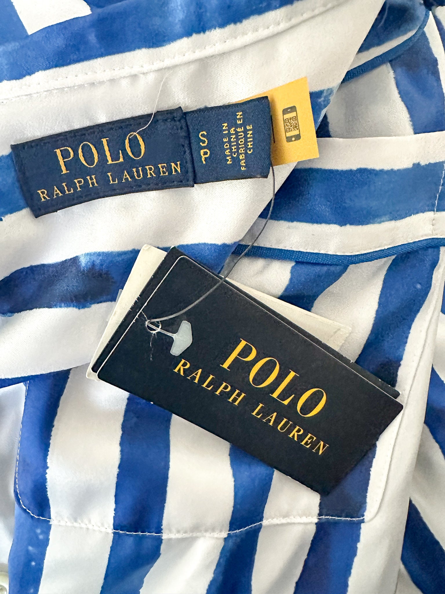 Polo Ralph Lauren Blue Striped Satin Blouse Shirt