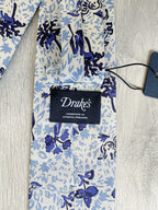 Drake's Blue White Floral Tropical Silk Tie - House Of Huntington