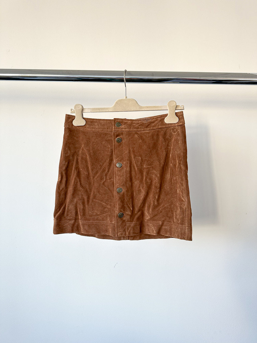 Mini-jupe boutonnée en daim marron Polo Ralph Lauren