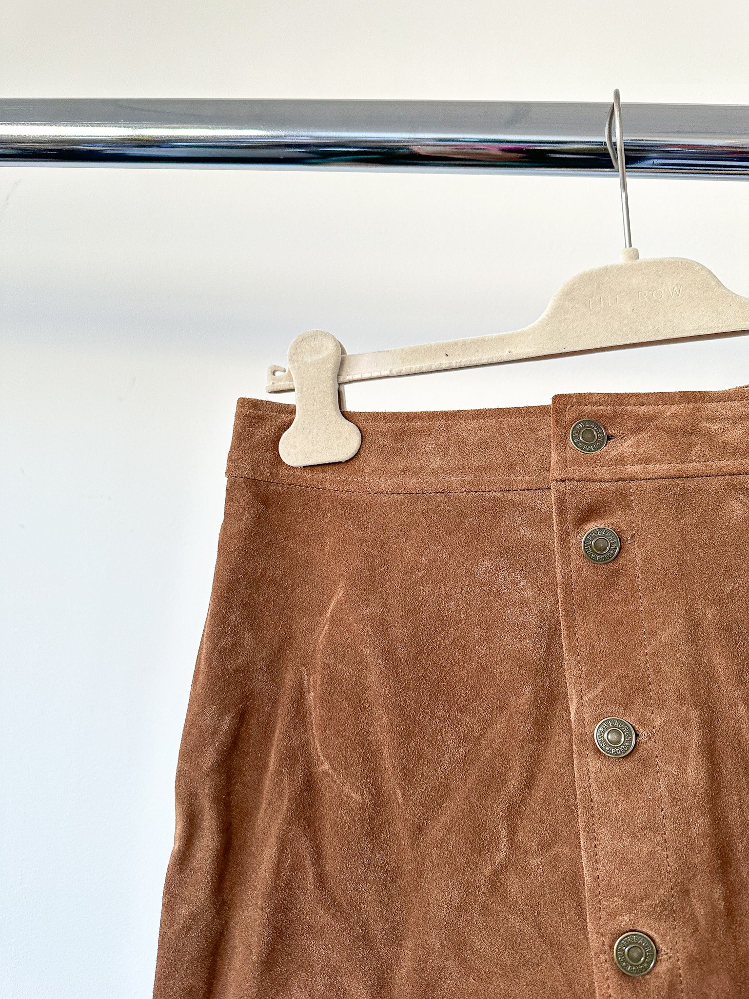 Mini-jupe boutonnée en daim marron Polo Ralph Lauren