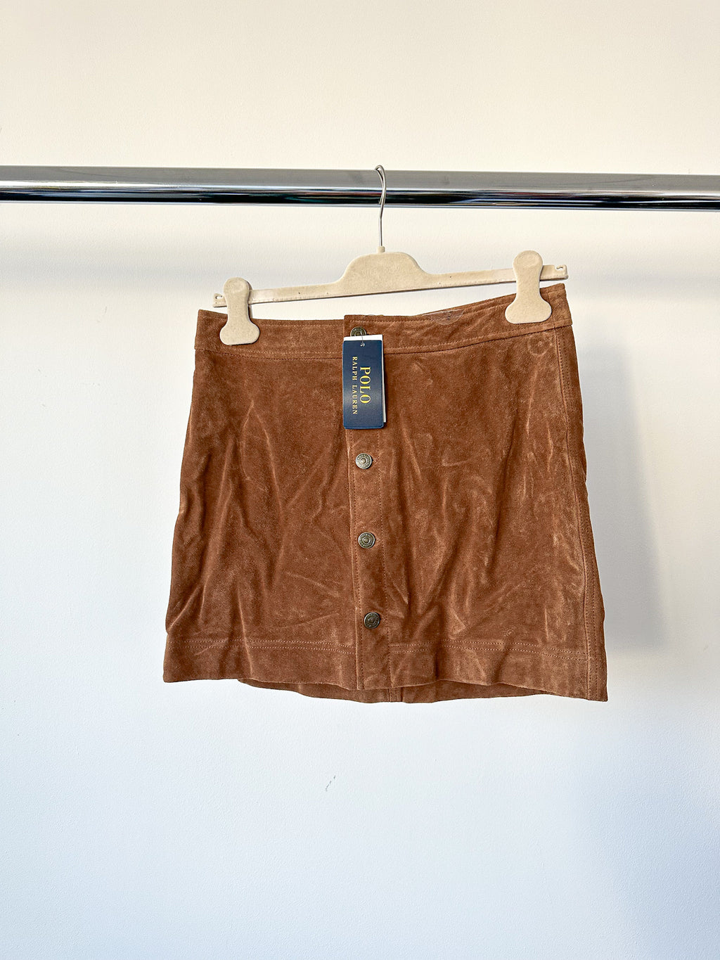 Mini-jupe boutonnée en daim marron Polo Ralph Lauren