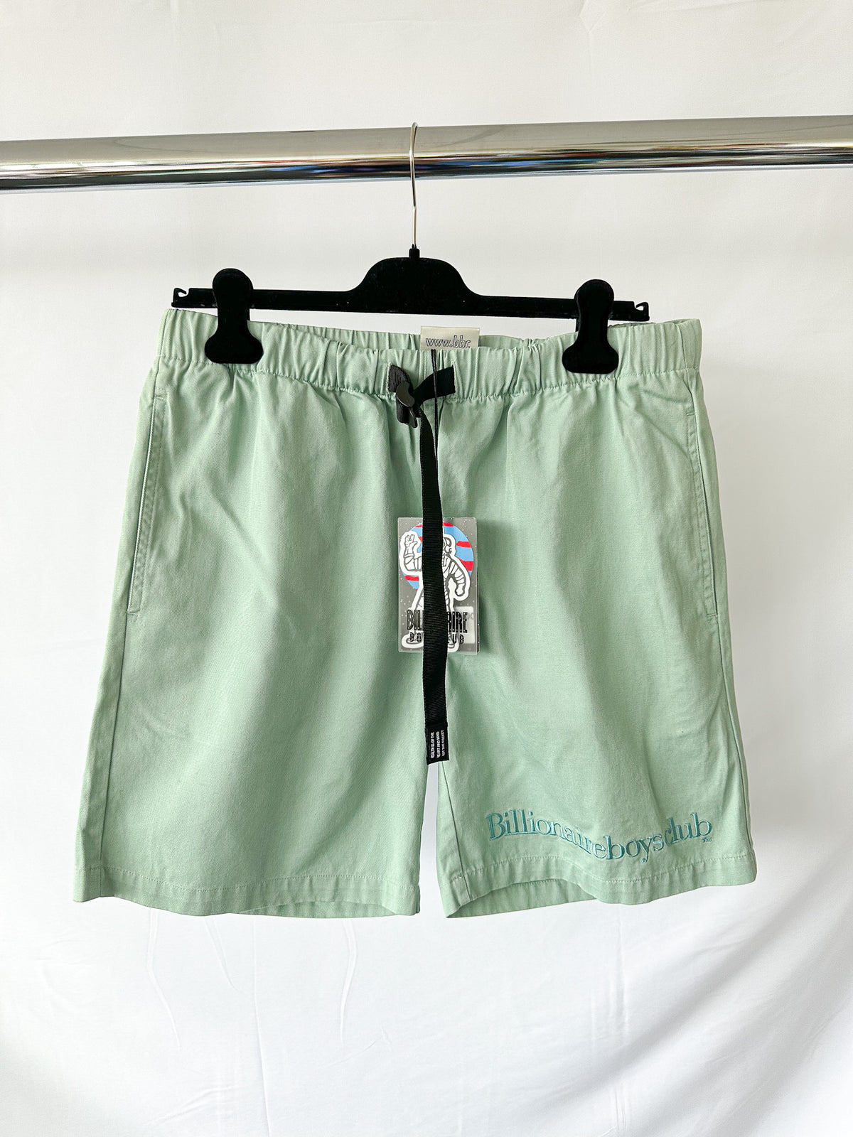 Mint Green Embroidered Logo Belted Shorts