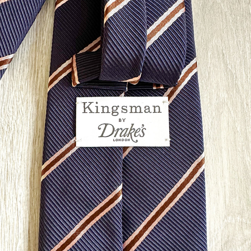 Drake's X Kingsman Eggsy Harry Navy Blue Pink Repp Tie - House Of Huntington