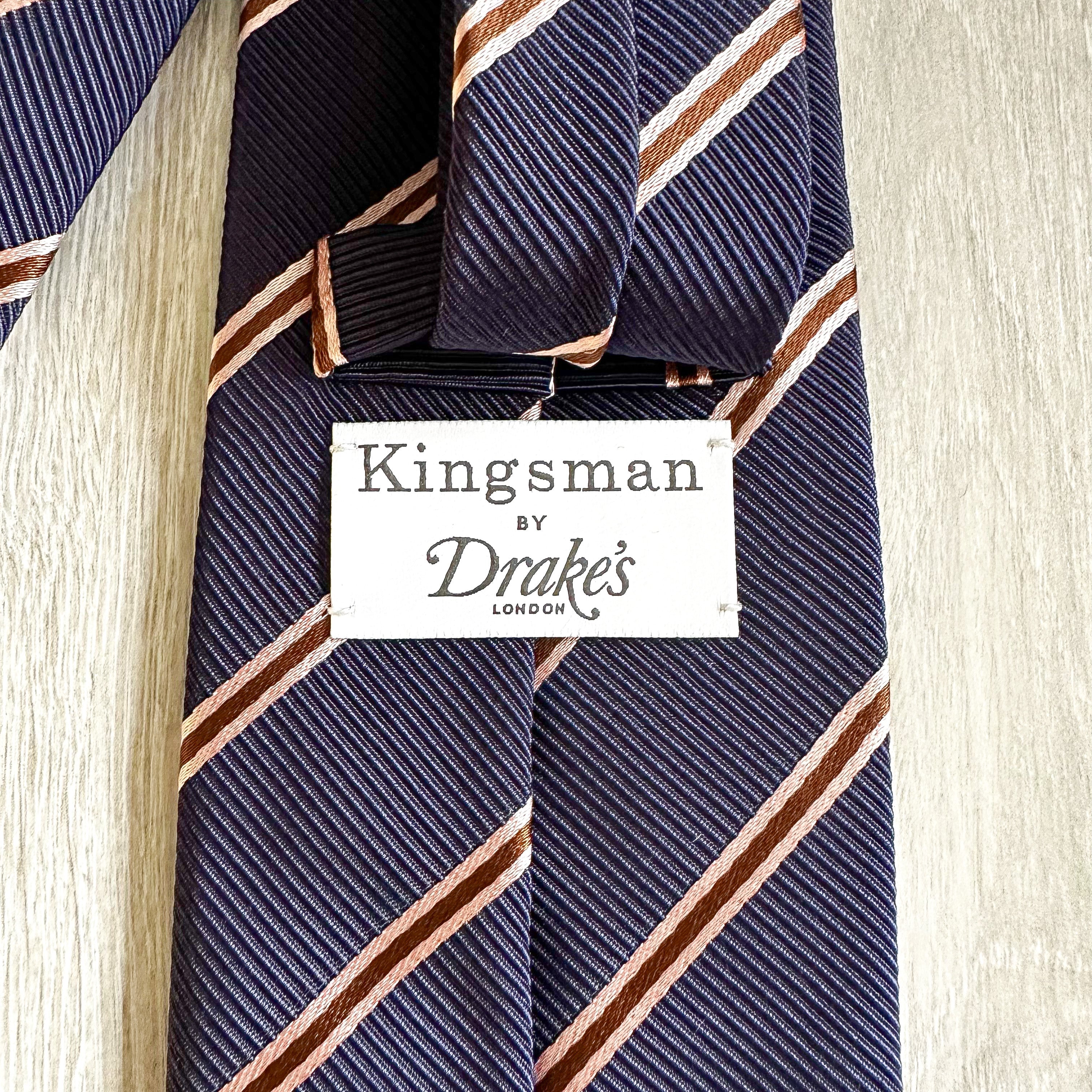 Drake's X Kingsman Eggsy Harry Navy Blue Pink Repp Tie - House Of Huntington