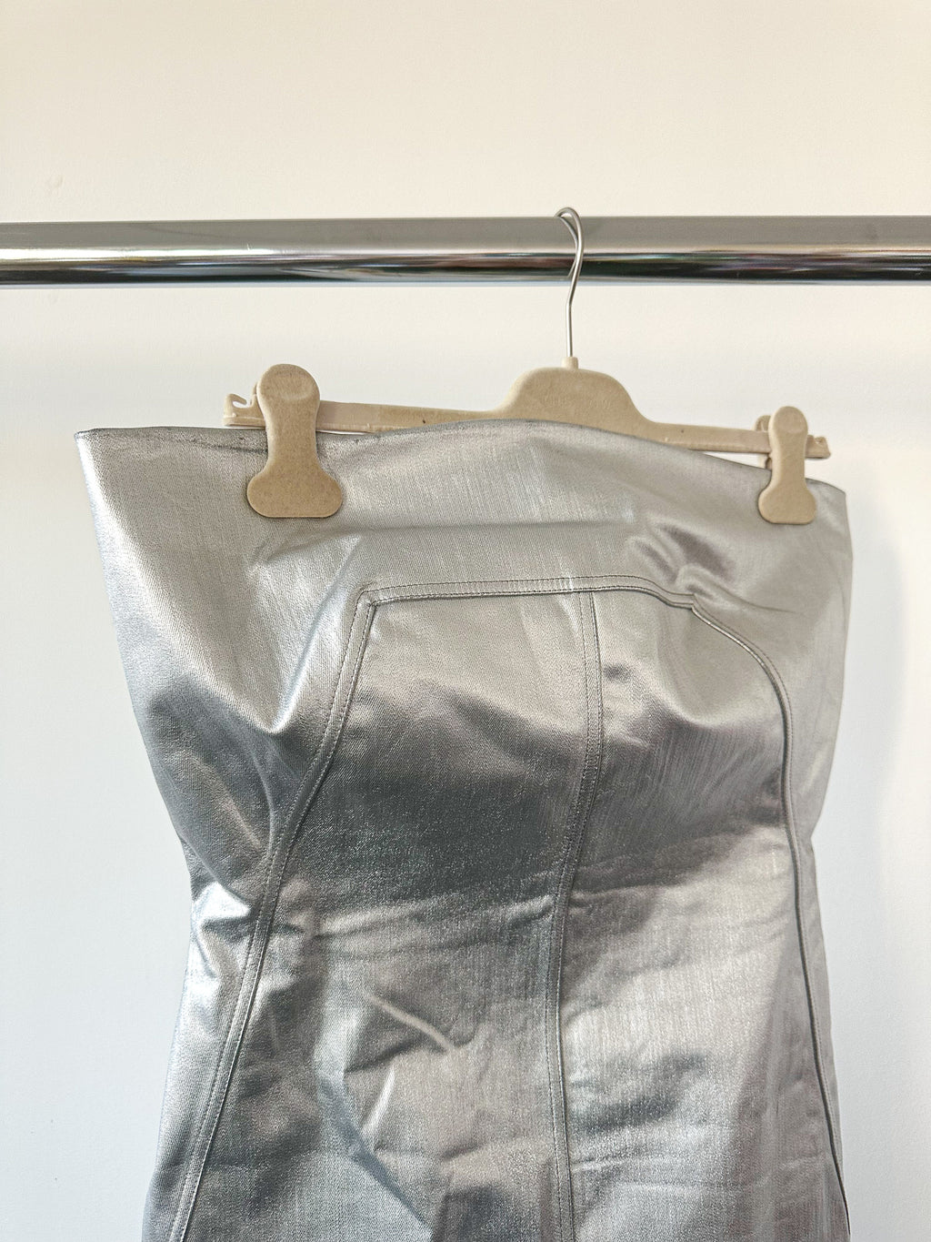 Rick Owens Metallic Coated Denim Bustier Strapless Party Mini Dress