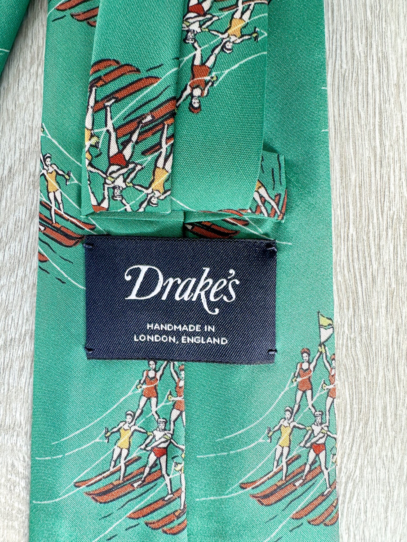 Drake's Green Water Ski Girls Pattern Tie - House Of Huntington