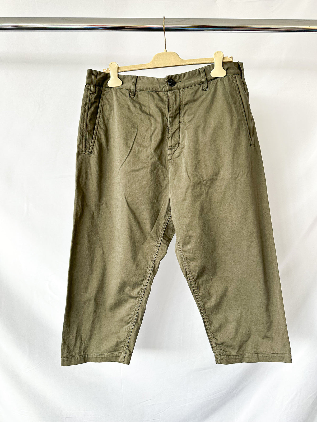 Shadow Project Khaki Green Cotton Woold Blend Cropped Trousers