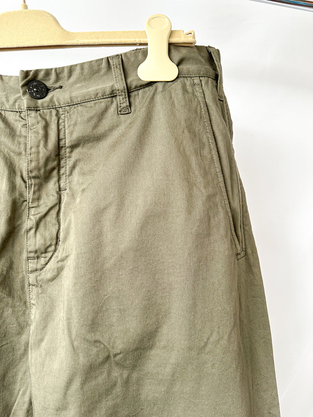 Stone Island Shadow Project Khaki Green Cotton Woold Blend Cropped Trousers