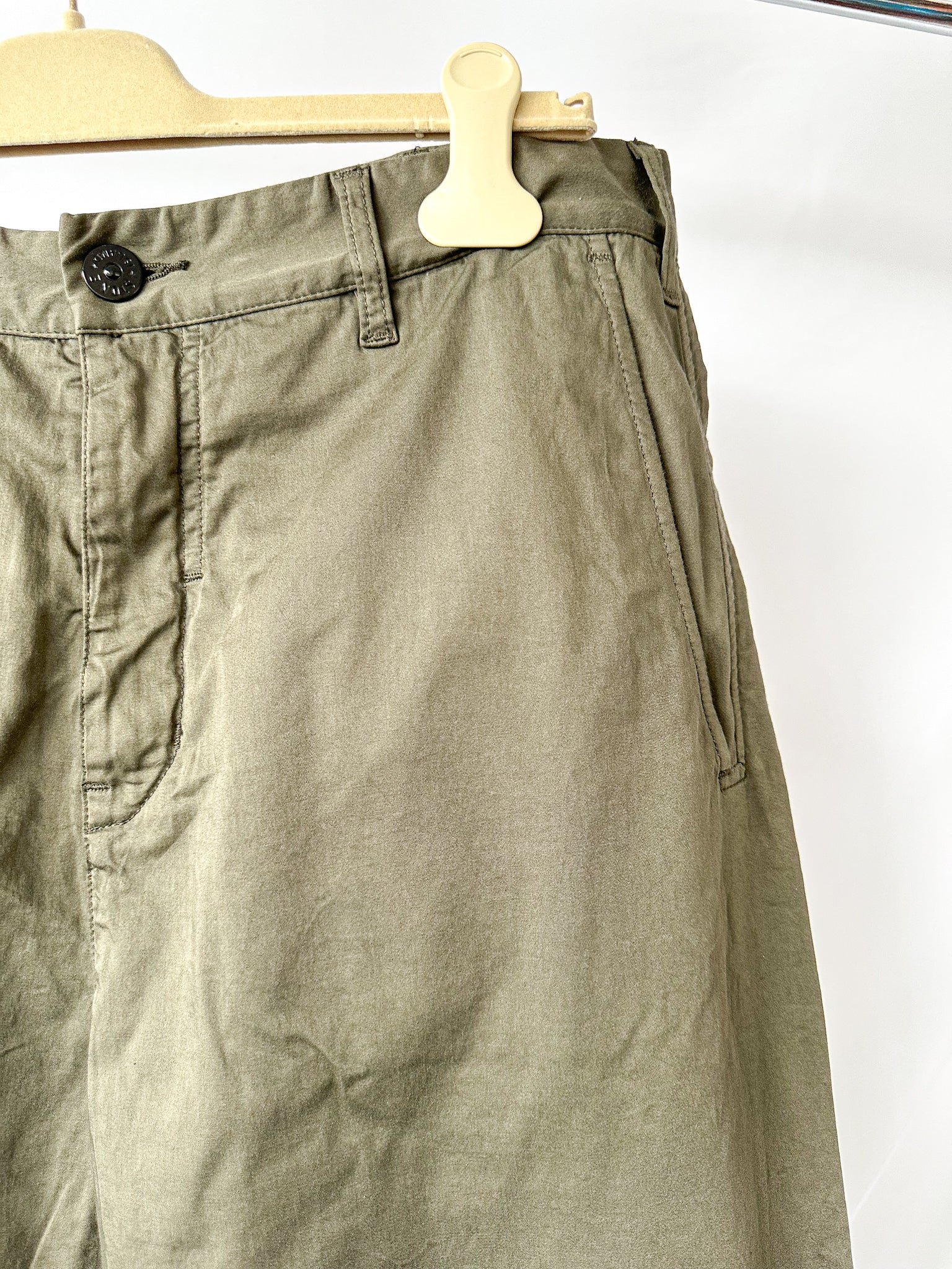 Stone Island Shadow Project Khaki Green Cotton Woold Blend Cropped Trousers