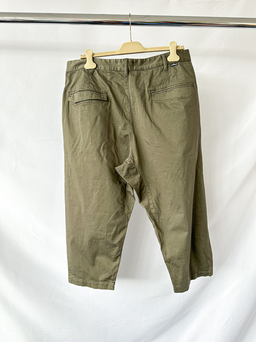 Stone Island Shadow Project Khaki Green Cotton Woold Blend Cropped Trousers