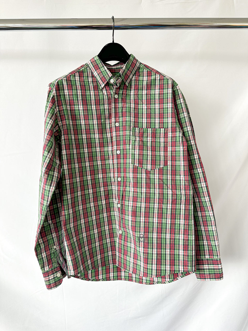 Isabel Marant Jason Embroidered Green Checked Cotton Poplin Shirt