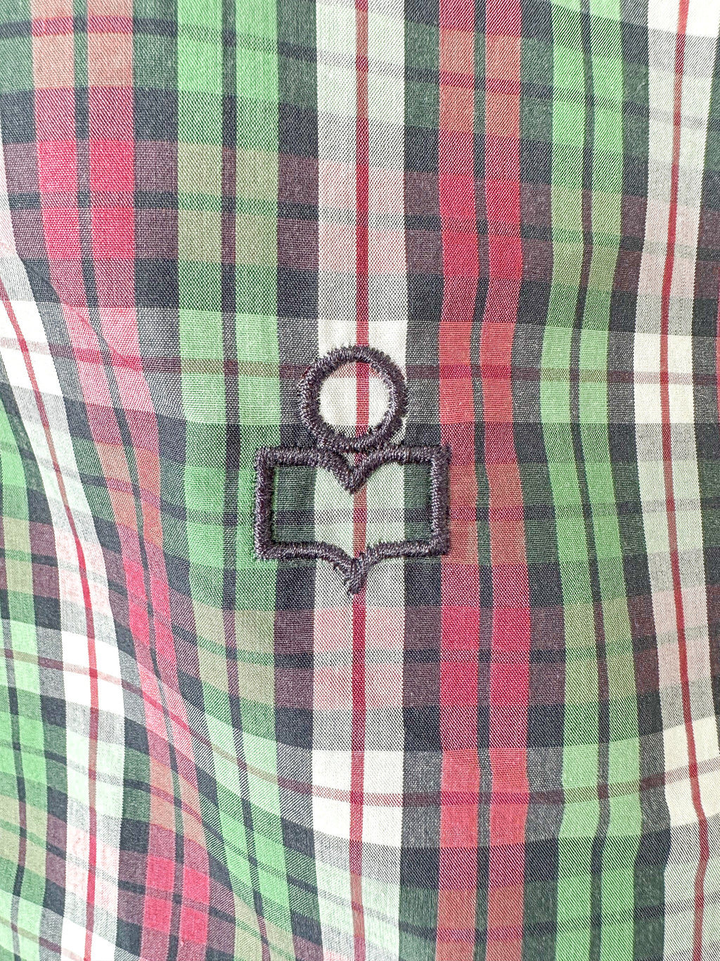 Isabel Marant Jason Embroidered Green Checked Cotton Poplin Shirt