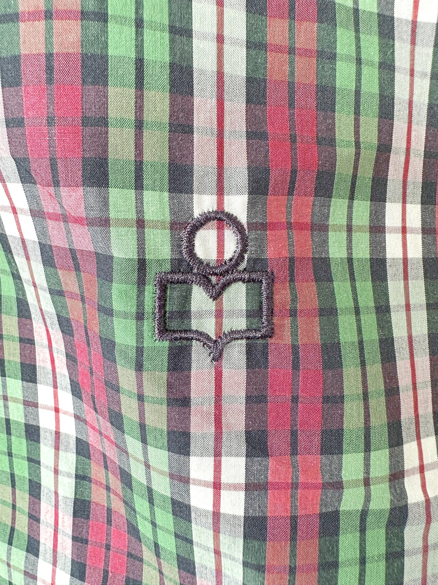 Isabel Marant Jason Embroidered Green Checked Cotton Poplin Shirt