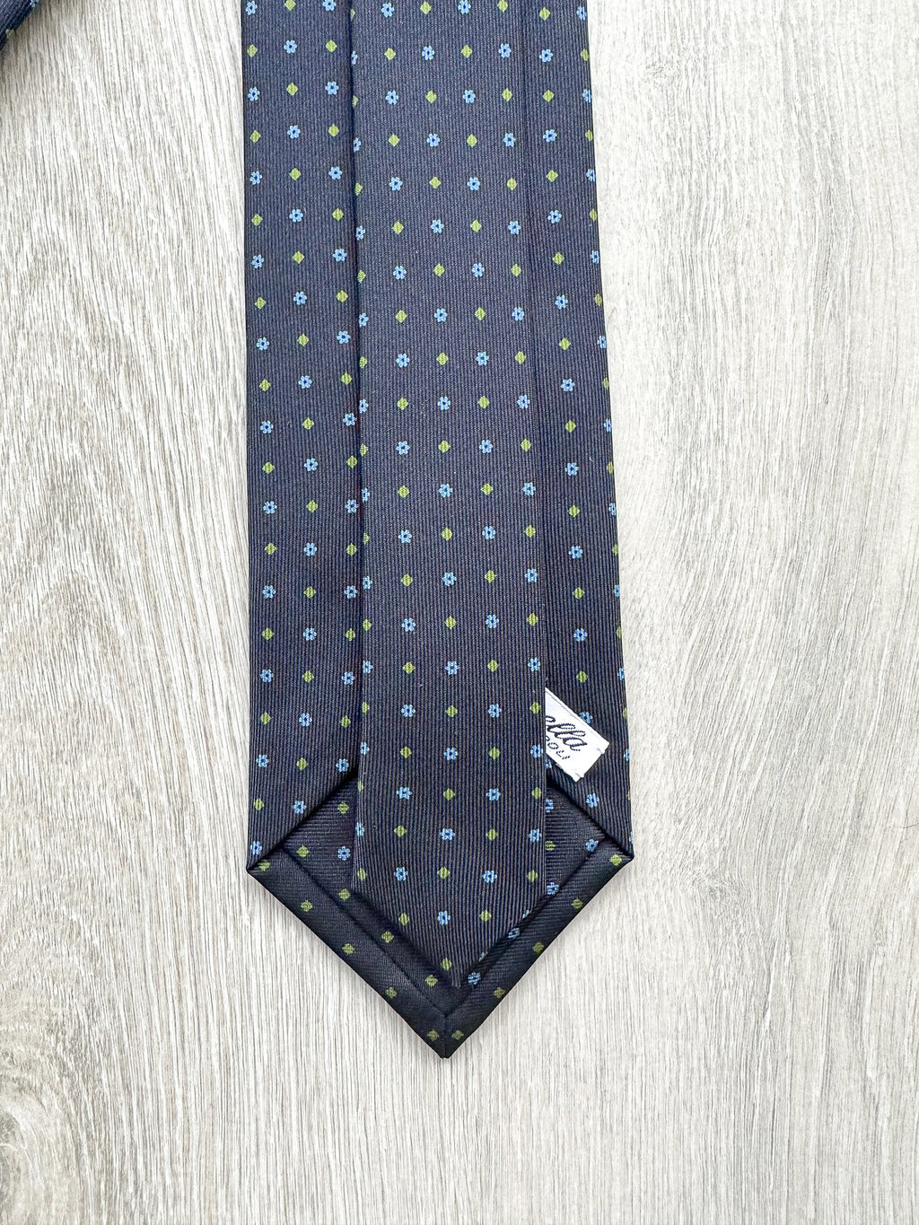 Cravate en soie bleu marine E Marinella à fleurs bleu vert olive