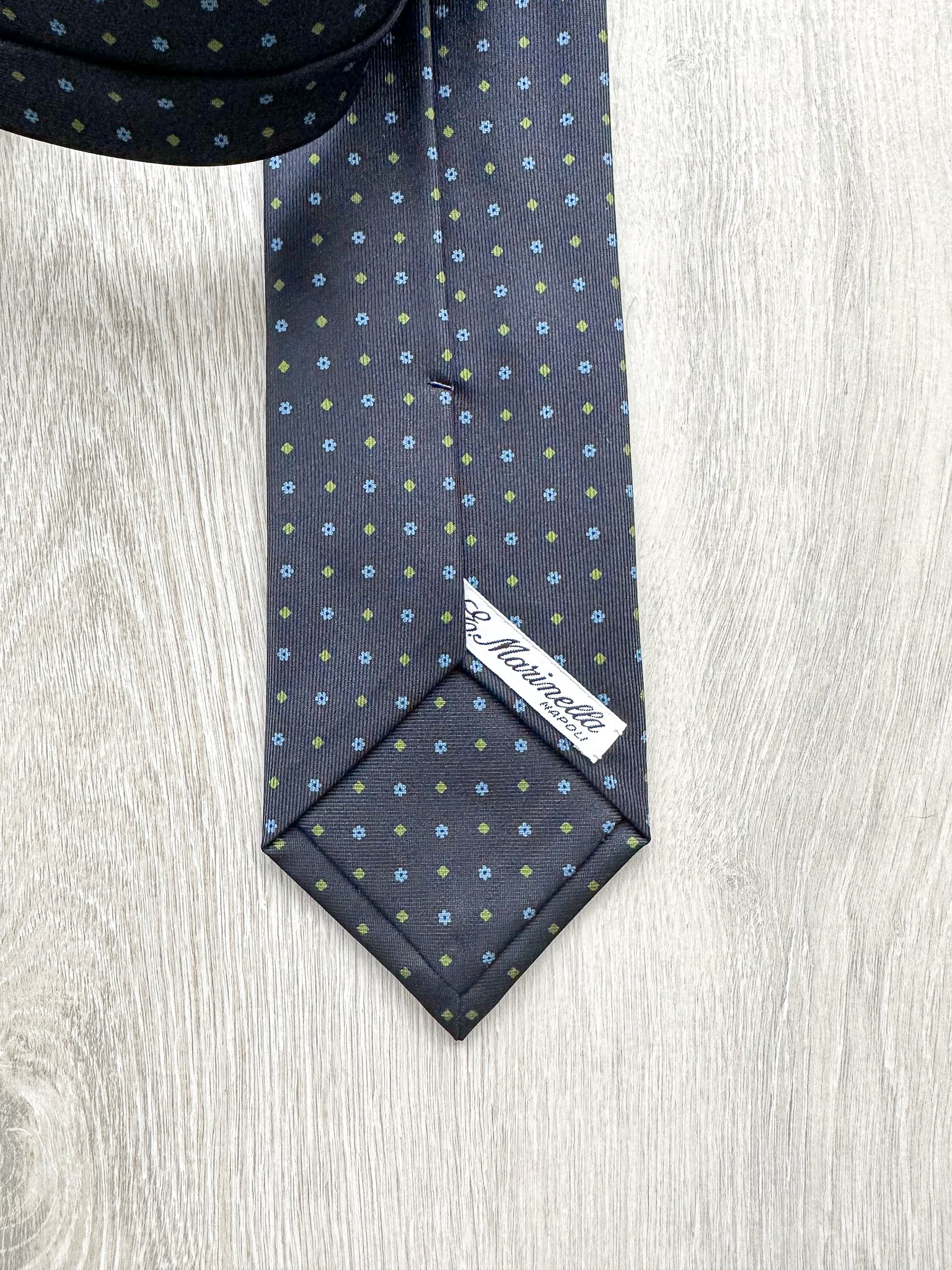 E Marinella Navy Blue Silk Tie Blue Olive Green Floral