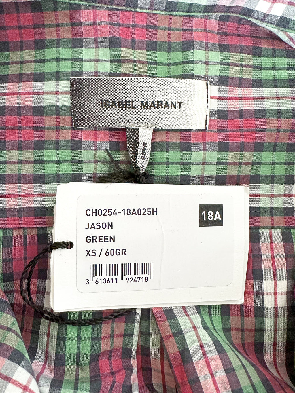 Isabel Marant Jason Embroidered Green Checked Cotton Poplin Shirt