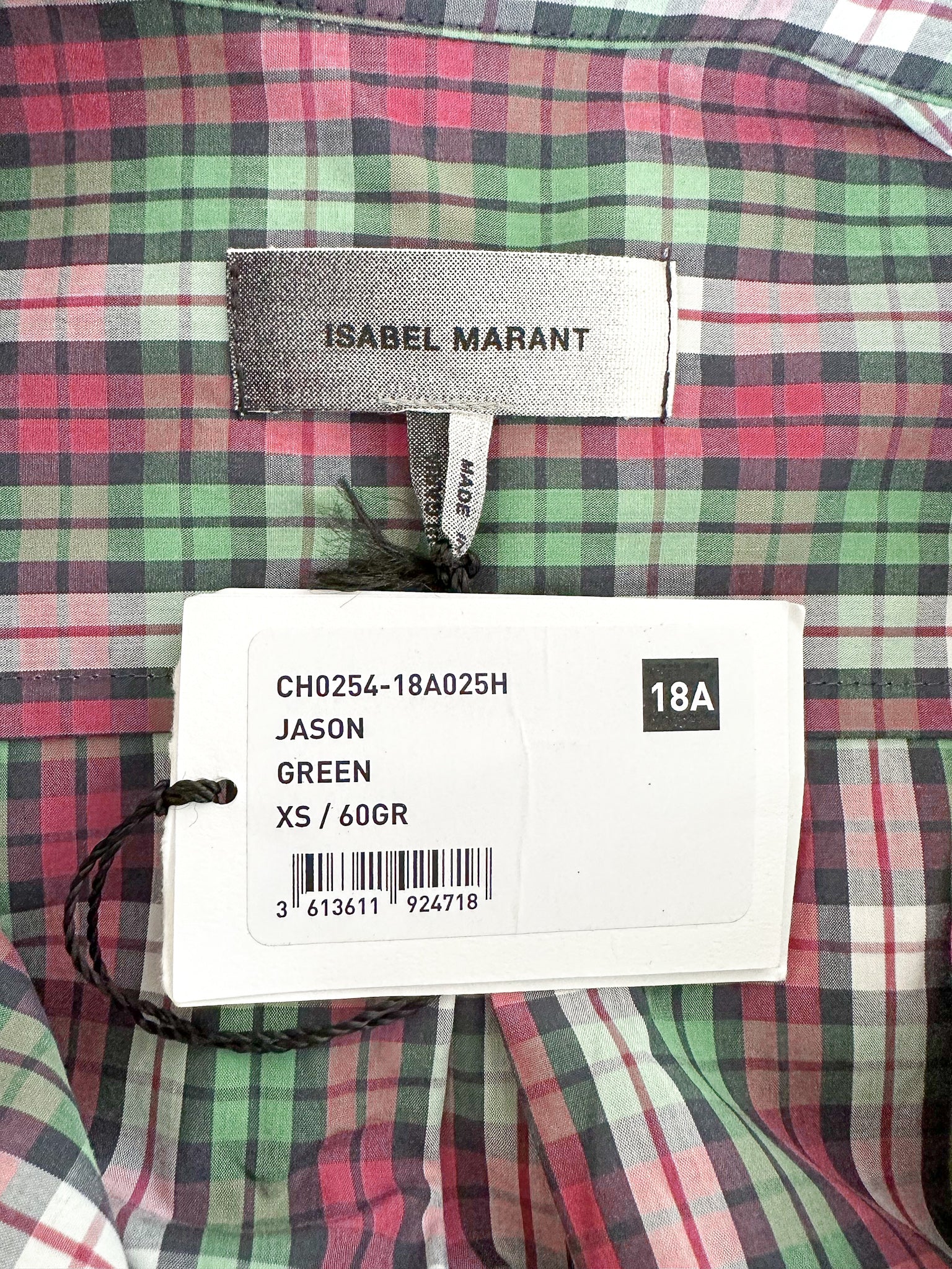 Isabel Marant Jason Embroidered Green Checked Cotton Poplin Shirt