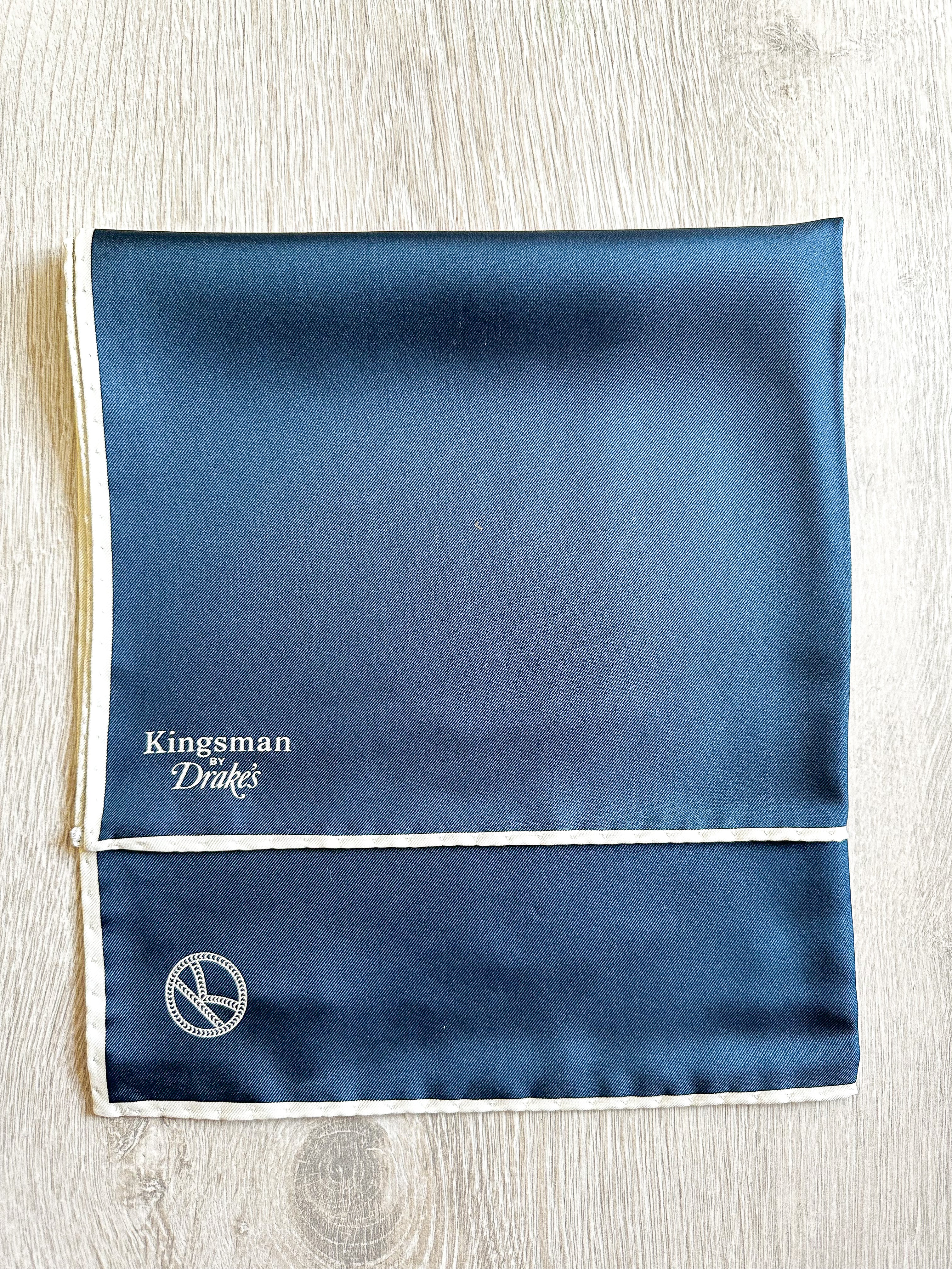 Drake's X Kingsman Navy Blue Silk Pocket Square - House Of Huntington