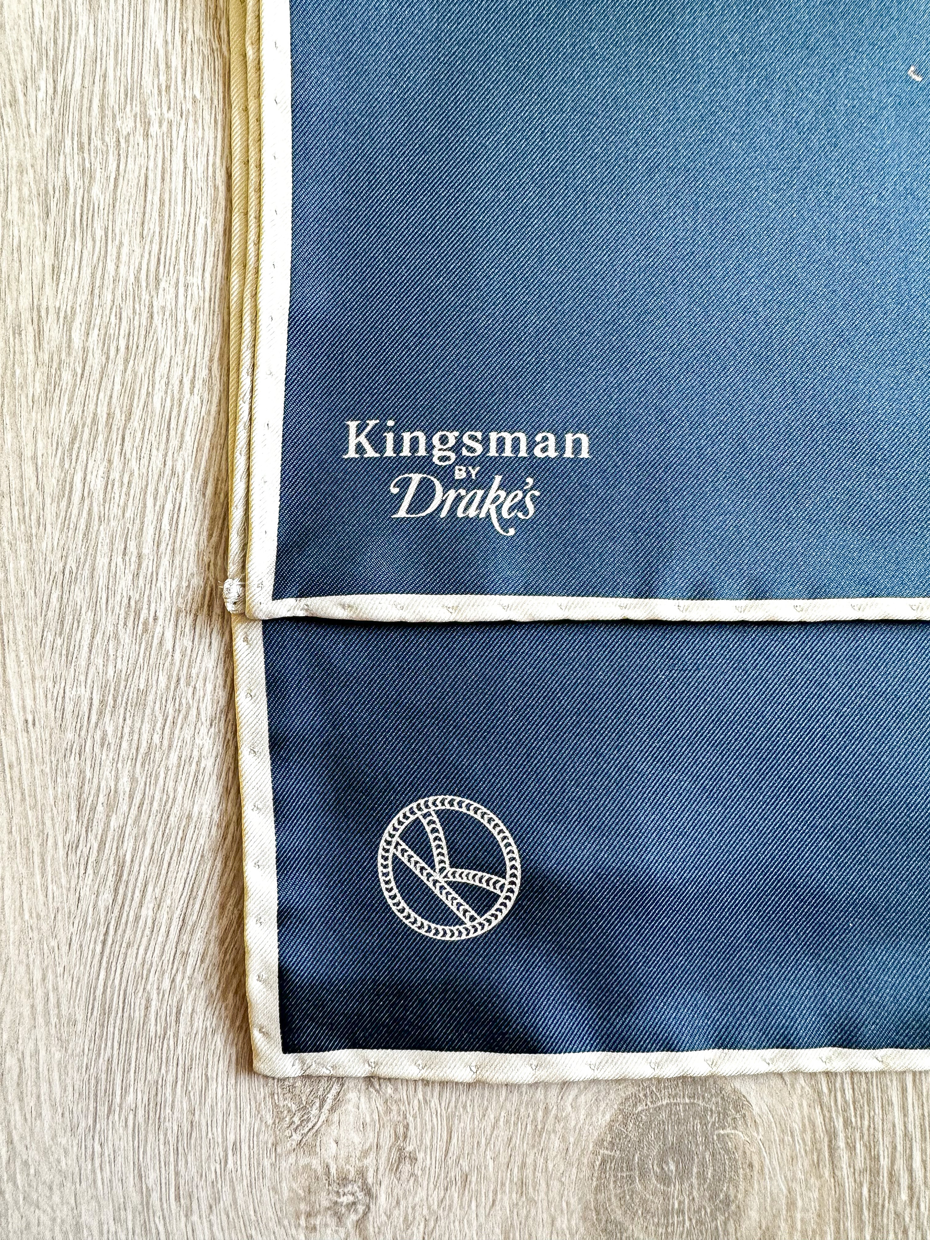 Drake's X Kingsman Navy Blue Silk Pocket Square - House Of Huntington