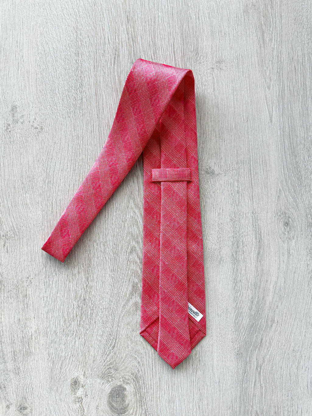E Marinella Salmon Pink White Checked Tie