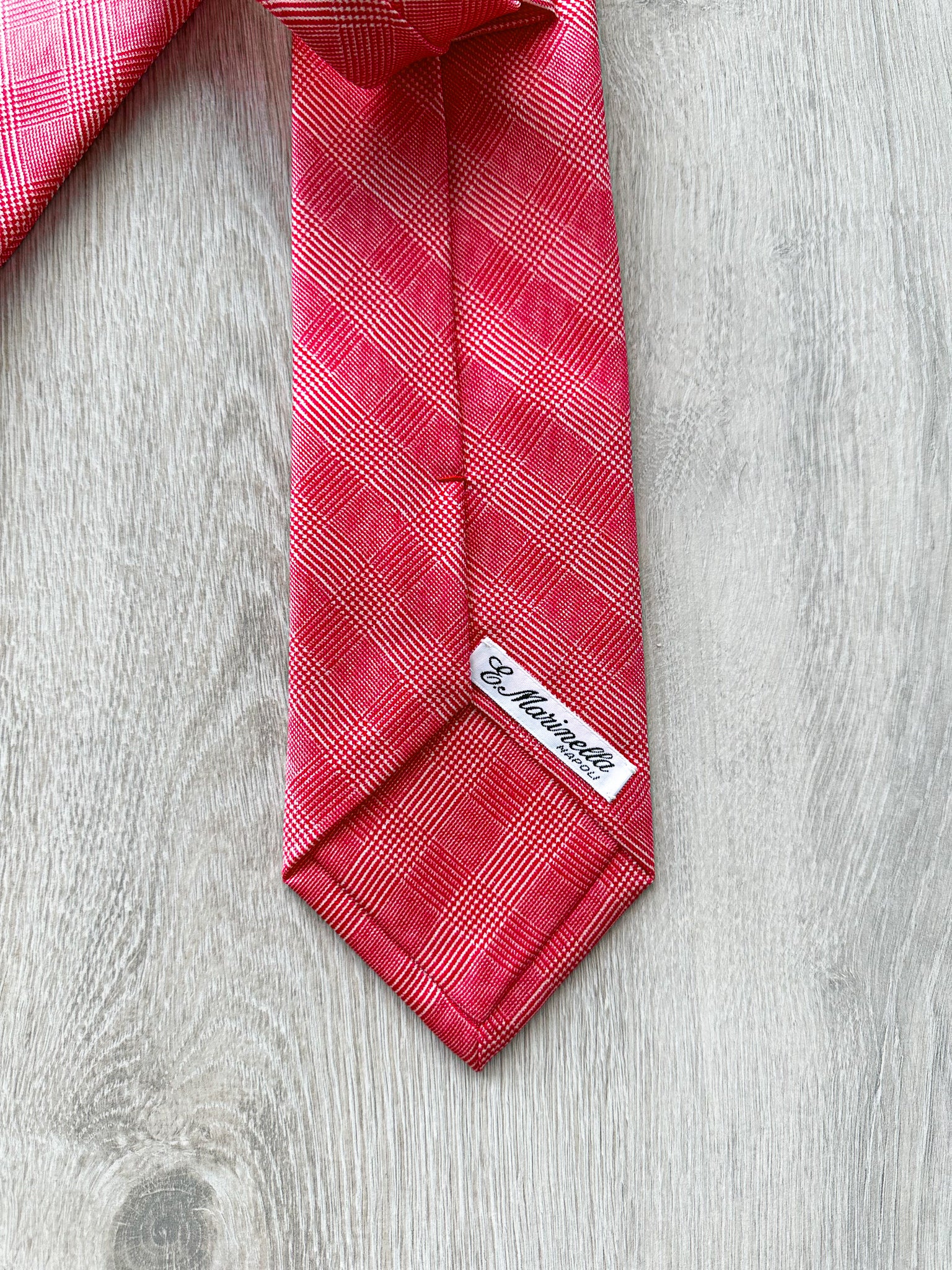 E Marinella Salmon Pink White Checked Tie