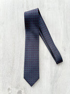 E Marinella Navy Blue Silk Tie Retro Shape Print Design