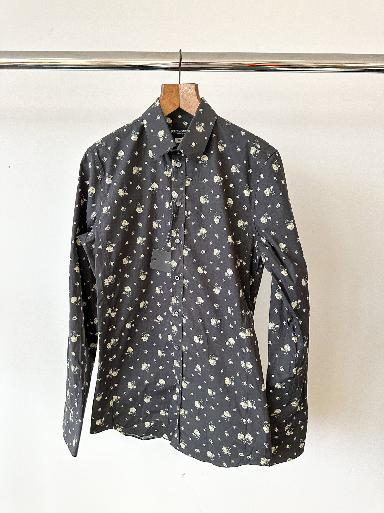 Dolce & Gabbana Black Floral Tailored Sicilia Shirt
