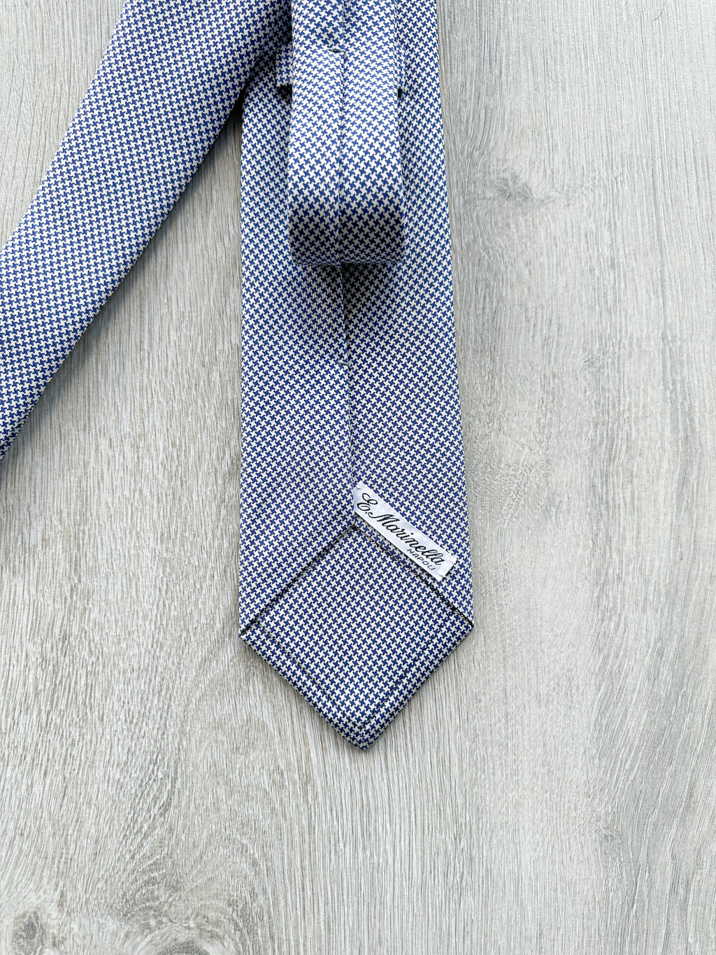 E Marinella Navy Blue White Dogtooth Print Silk Tie
