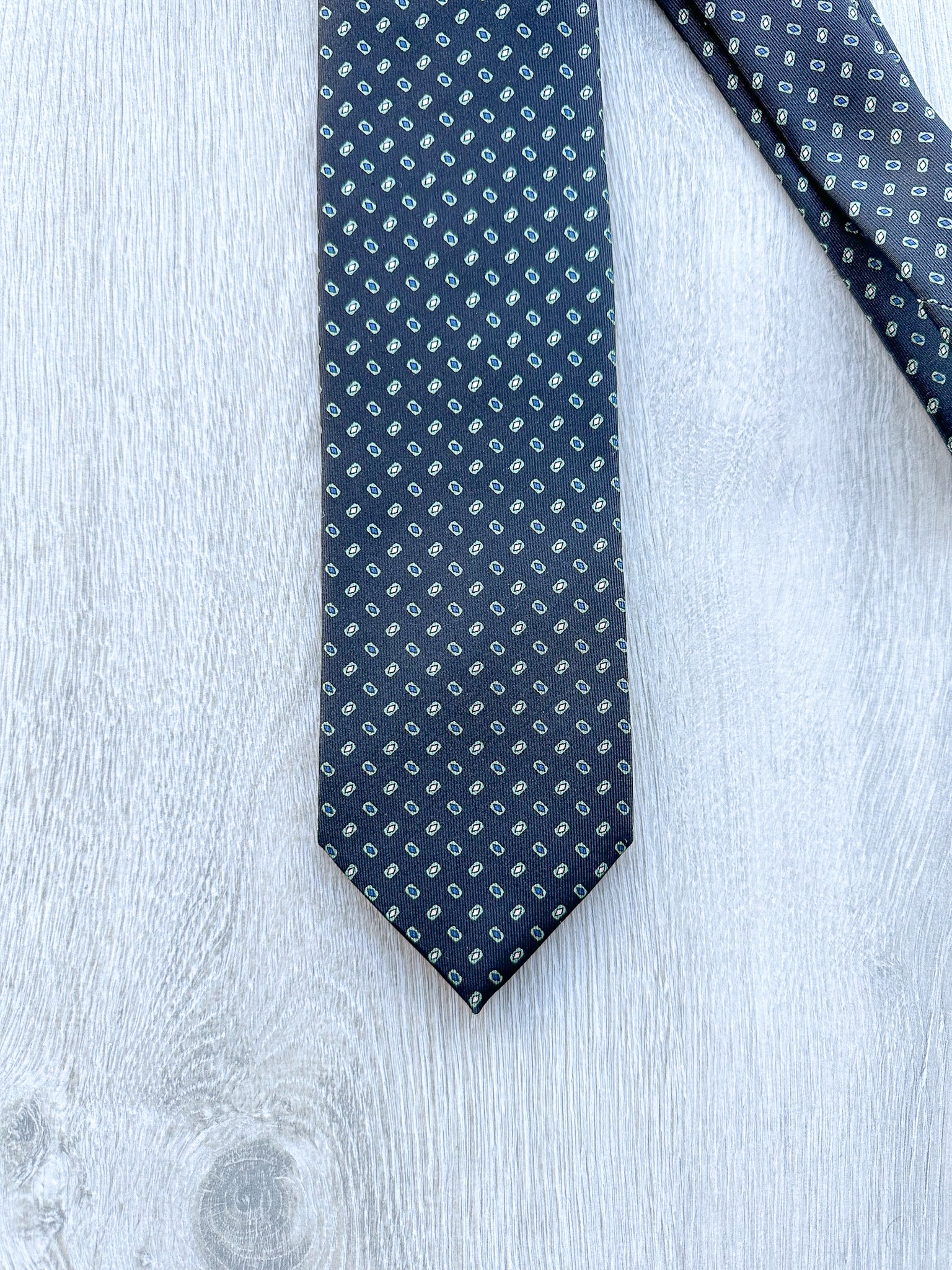 E Marinella Black Teal Square Silk Tie