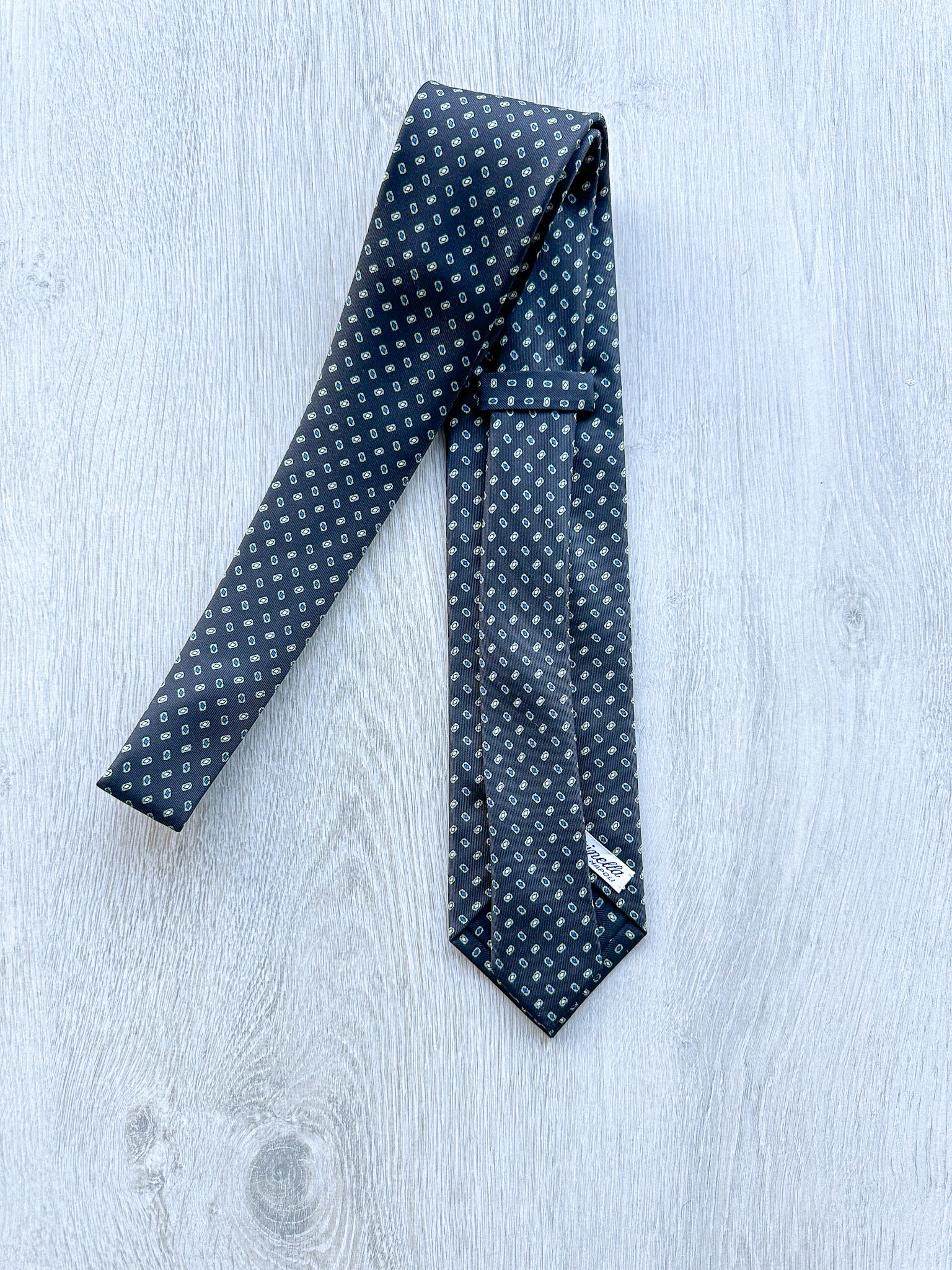 E Marinella Black Teal Square Silk Tie