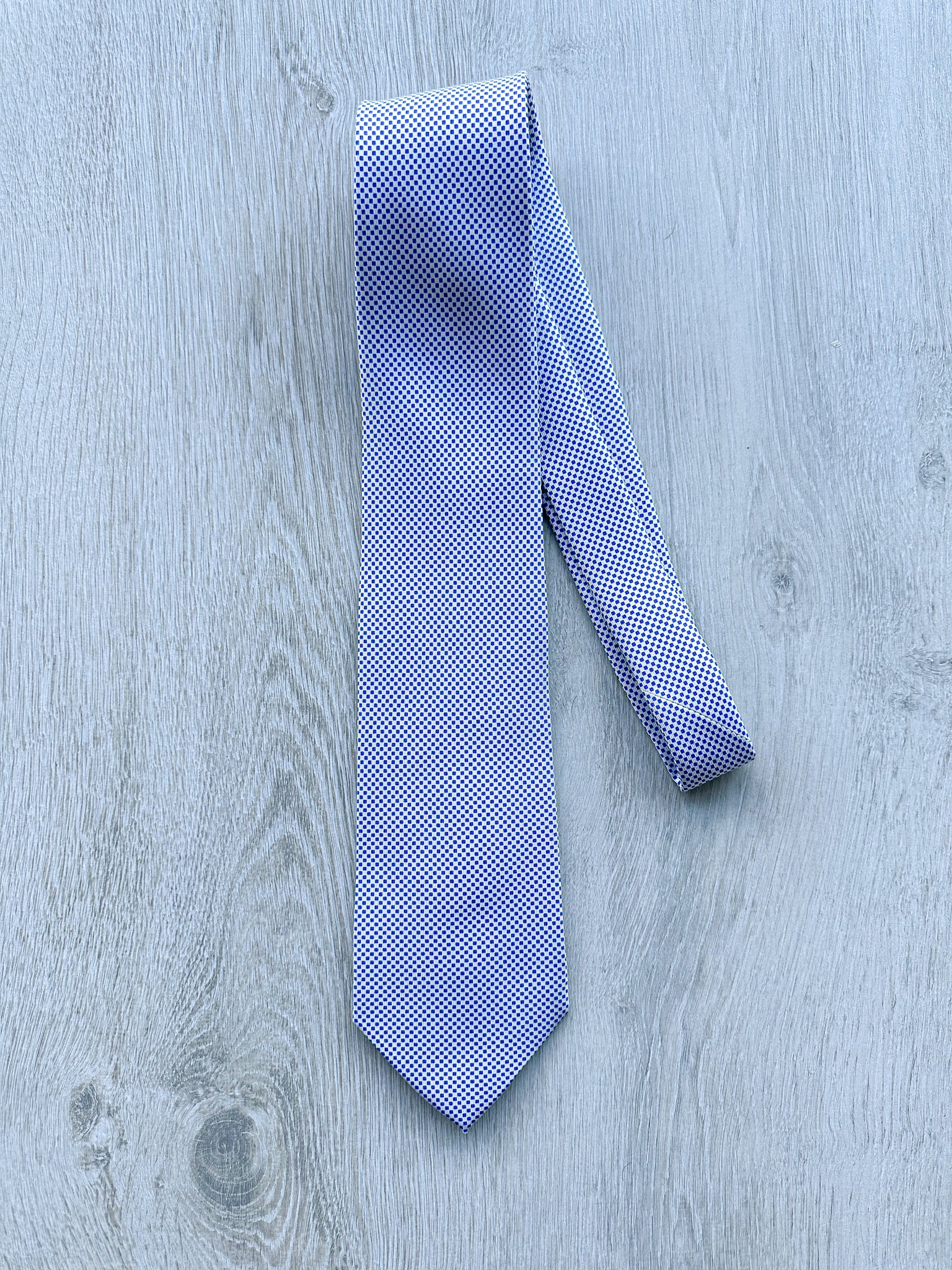 E Marinella White Blue Tiny Dot Silk Tie