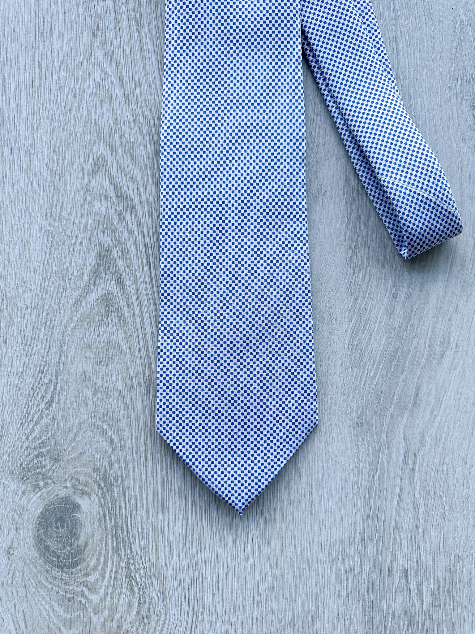 E Marinella White Blue Tiny Dot Silk Tie