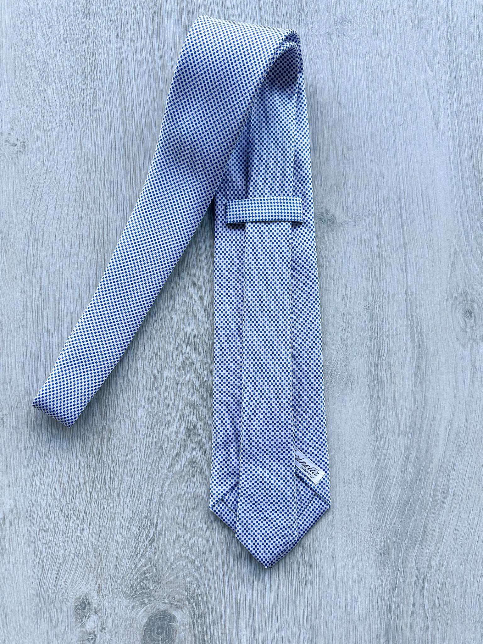 E Marinella White Blue Tiny Dot Silk Tie