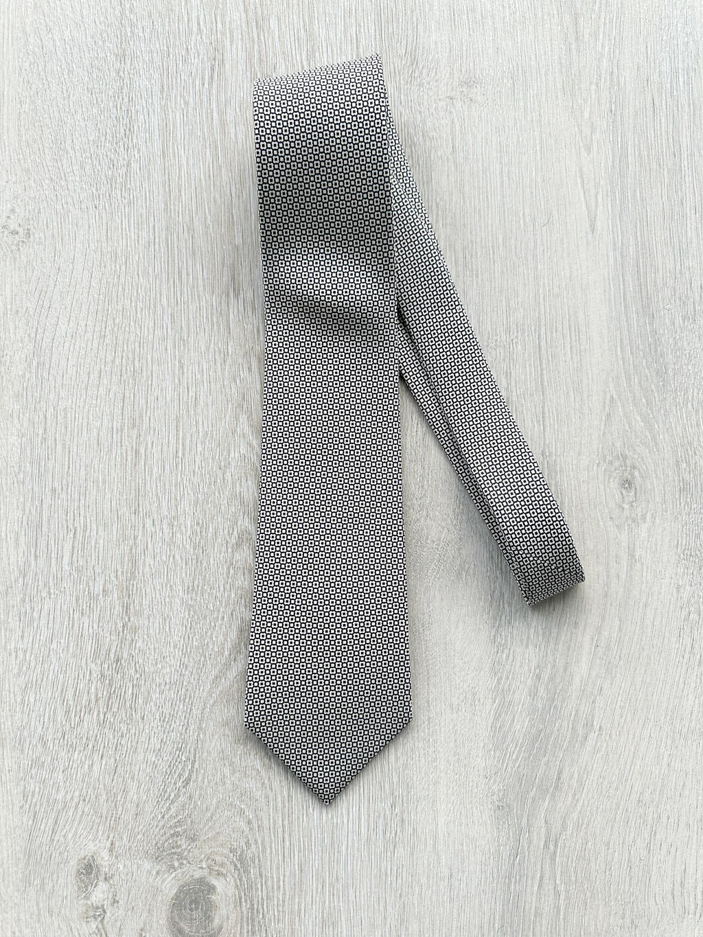 E Marinella Black & White Tiny Dot Floral Print Silk Tie