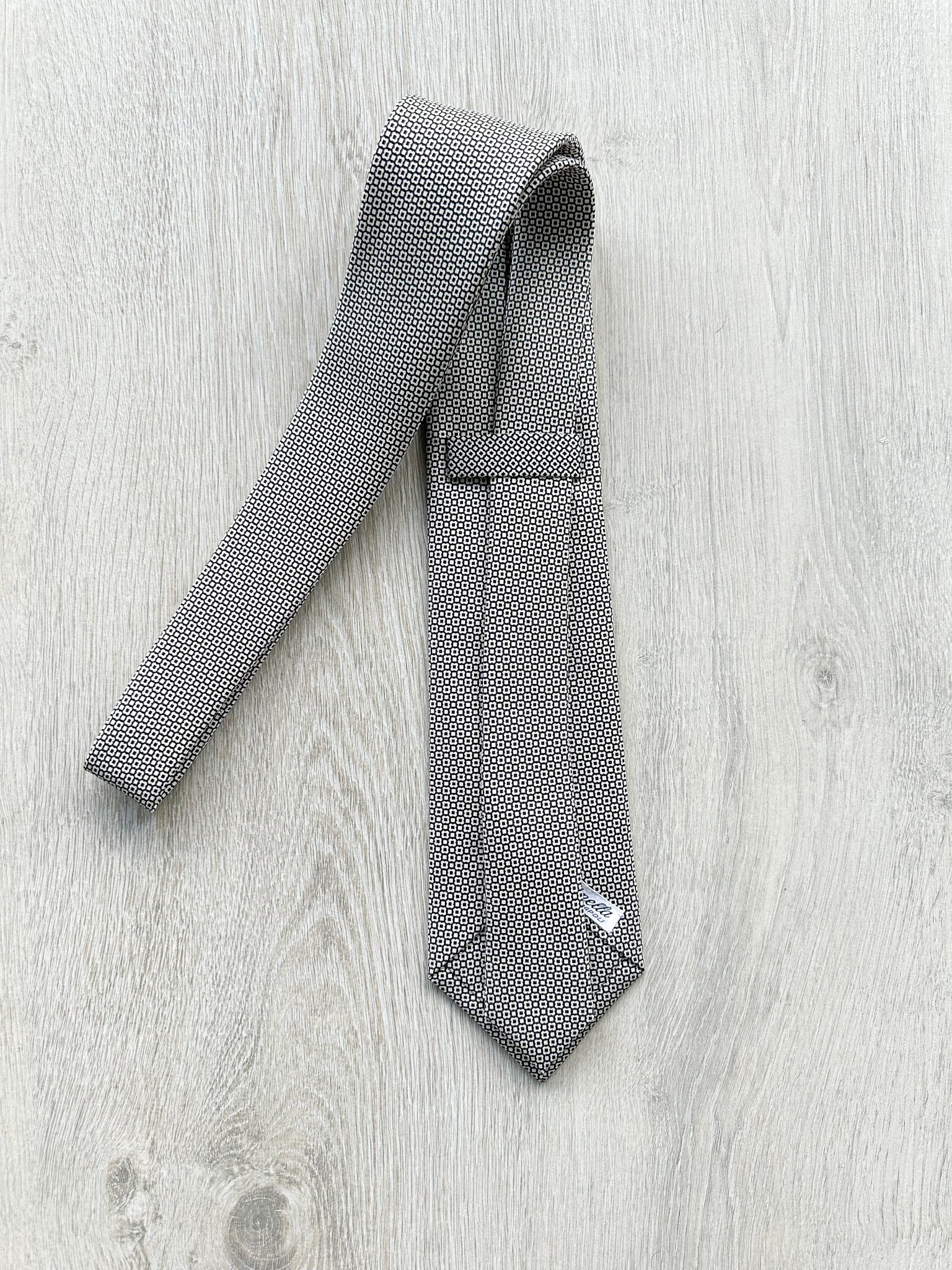 E Marinella Black & White Tiny Dot Floral Print Silk Tie