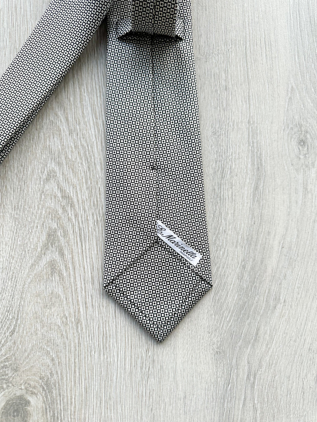 E Marinella Black & White Tiny Dot Floral Print Silk Tie