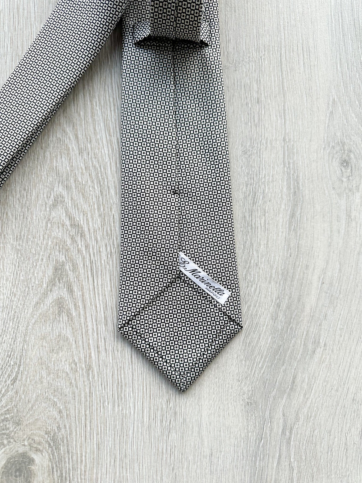 E Marinella Black & White Tiny Dot Floral Print Silk Tie