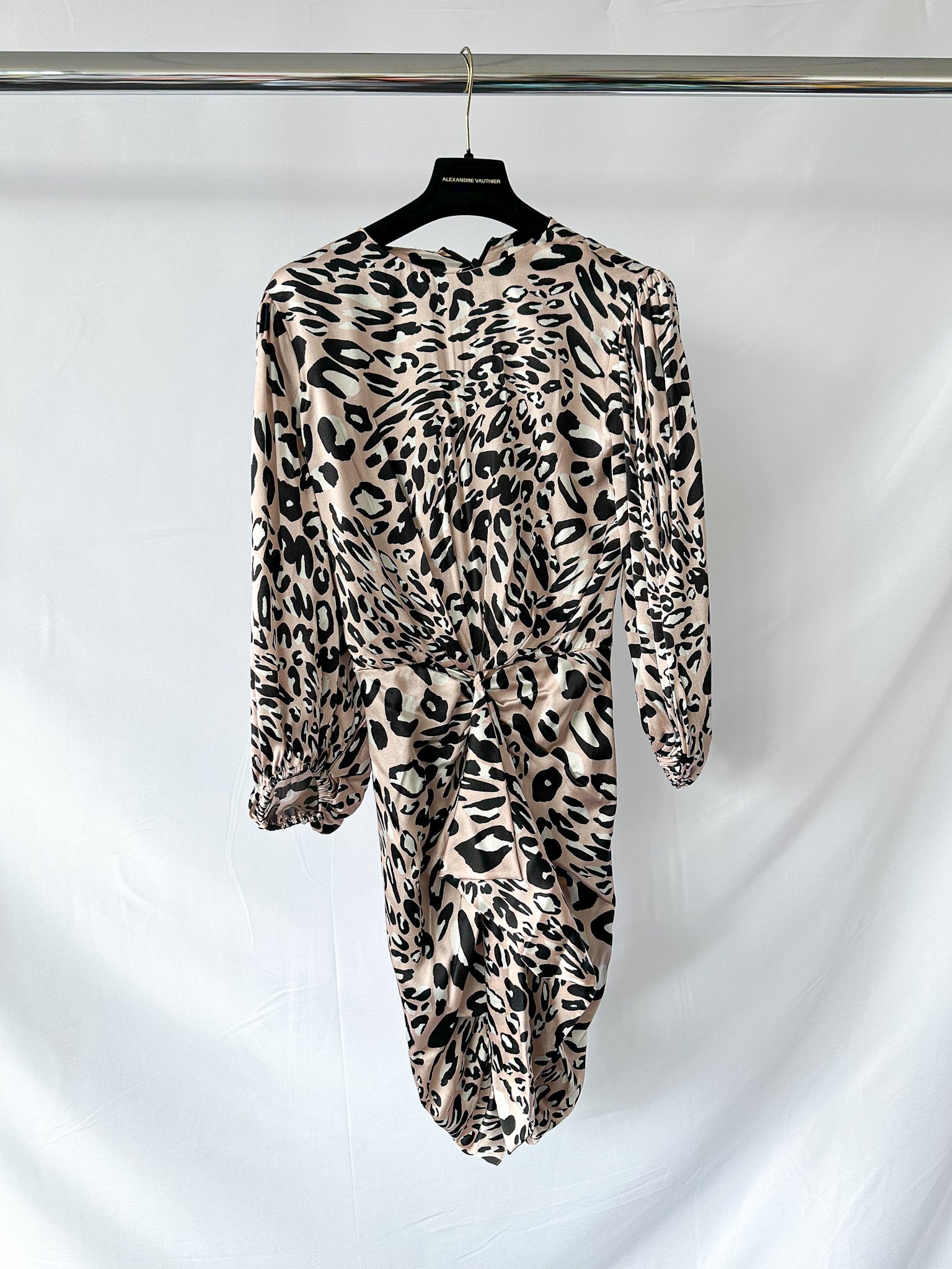 Alexandre Vauthier Pink Leopard Print Draped Ruched Front Silk Mini Dress