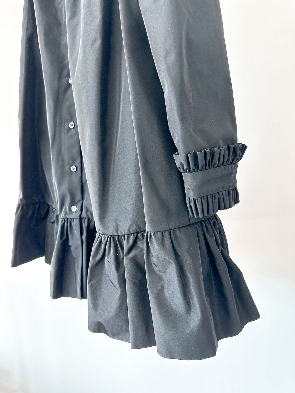 The Vampire's Wife The Splitter Black Taffeta Pleat Detail Ruffle Trim Dress - House Of Huntington