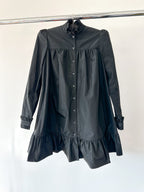 The Vampire's Wife The Splitter Black Taffeta Pleat Detail Ruffle Trim Dress - House Of Huntington