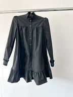 The Vampire's Wife The Splitter Black Taffeta Pleat Detail Ruffle Trim Dress - House Of Huntington