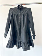 The Vampire's Wife The Splitter Black Taffeta Pleat Detail Ruffle Trim Dress - House Of Huntington