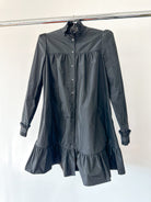 The Vampire's Wife The Splitter Black Taffeta Pleat Detail Ruffle Trim Dress - House Of Huntington