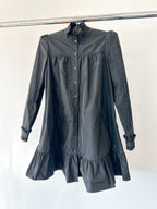 The Vampire's Wife The Splitter Black Taffeta Pleat Detail Ruffle Trim Dress - House Of Huntington