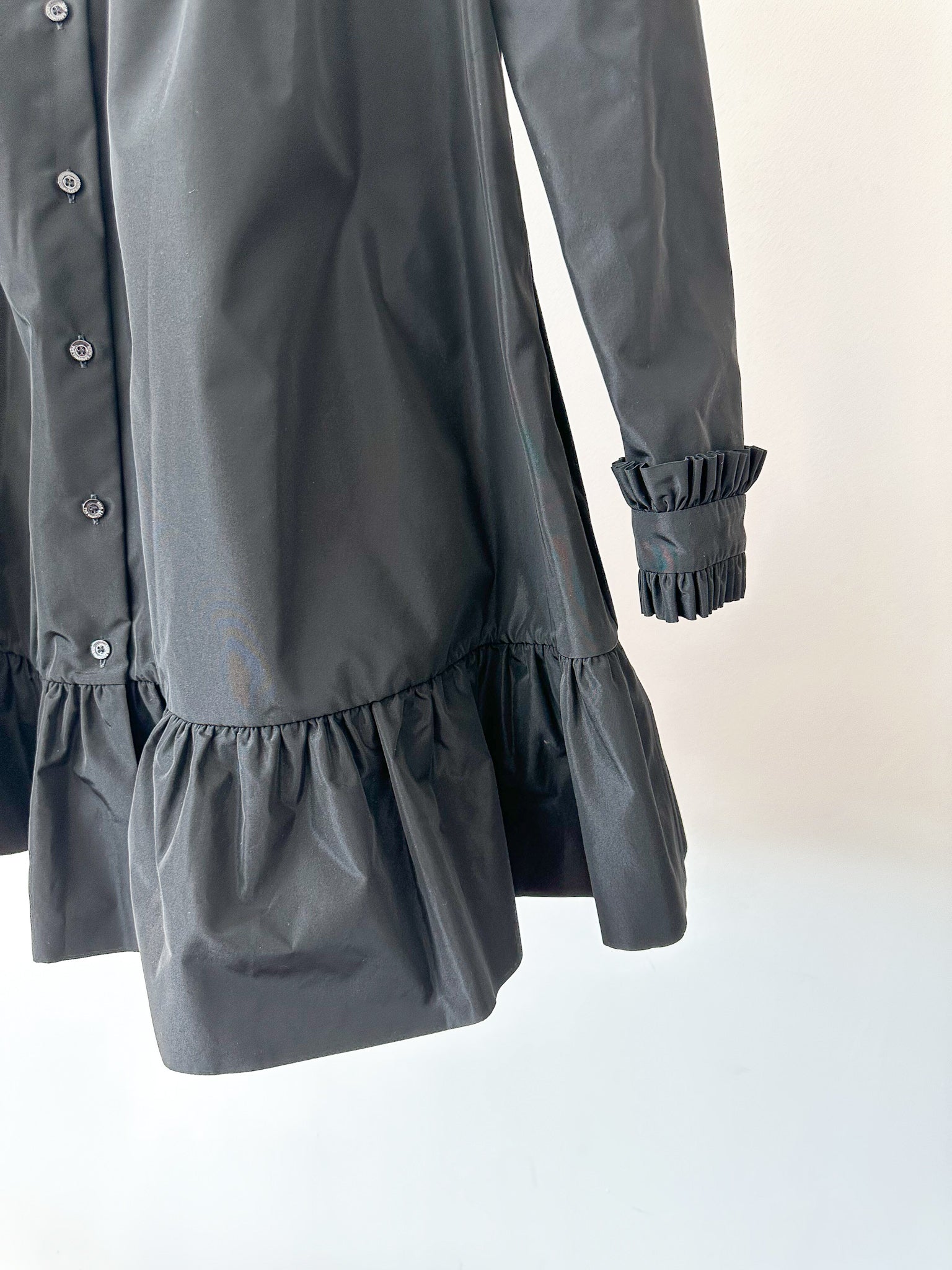 The Vampire's Wife The Splitter Black Taffeta Pleat Detail Ruffle Trim Dress - House Of Huntington