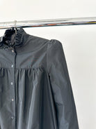 The Vampire's Wife The Splitter Black Taffeta Pleat Detail Ruffle Trim Dress - House Of Huntington