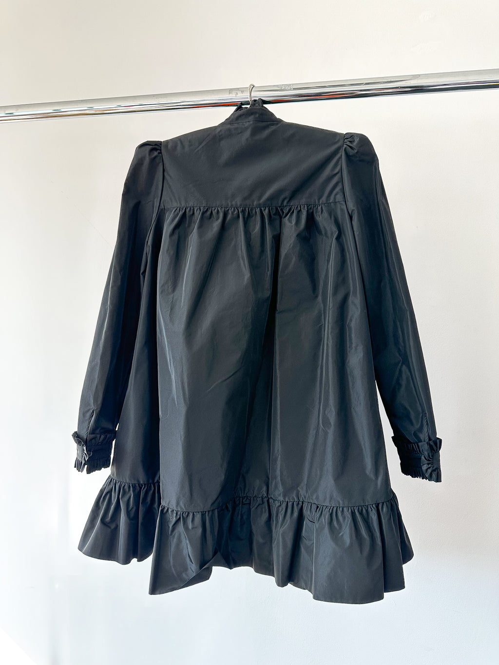 The Vampire's Wife The Splitter Black Taffeta Pleat Detail Ruffle Trim Dress - House Of Huntington