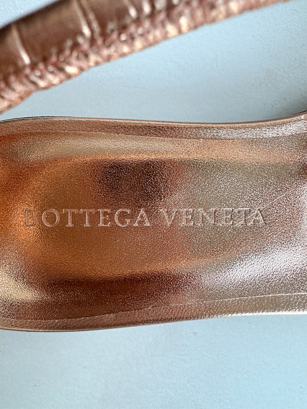 Bottega Veneta Rose Gold Square Toe Knotted Leather Sandals Flats